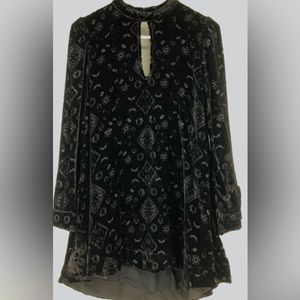 Free people black velvet smock mini dress